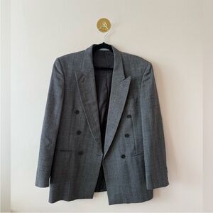 Oscar De La Renta Grey Plaid Double Breasted Grey Blazer size Medium